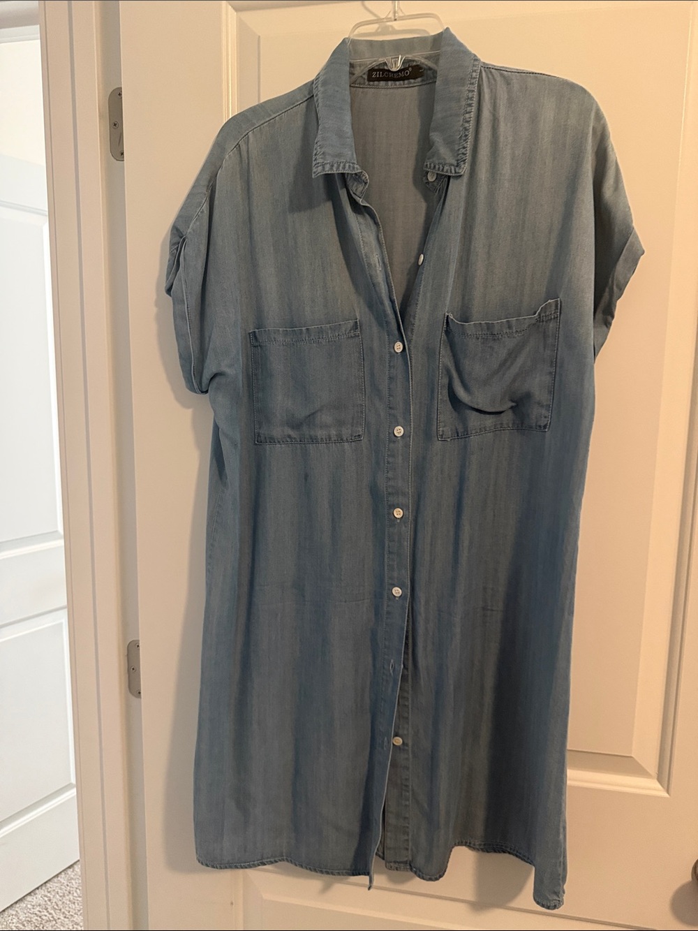 Light Blue Denim Midi Shirt Dress by Zilcremo